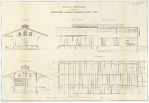 841427 Opstanden, doorsneden en plattegrond van de te bouwen goederenloods voor de stations Krommenie, Wormerveer en ...